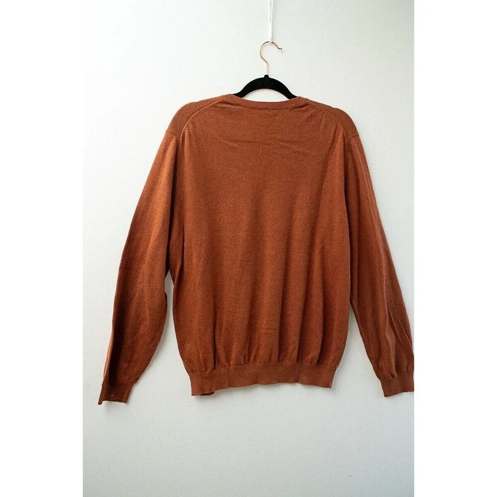 Eddie Bauer Cotton Cashmere Brown v-neck sweater mens Eclectic Grandpa - Picture 3 of 6